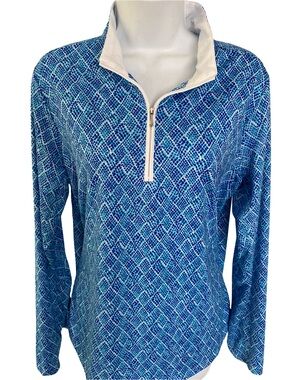 San Soleil UPF 50Blue Patterned Quarter‑Zip Pullover - M